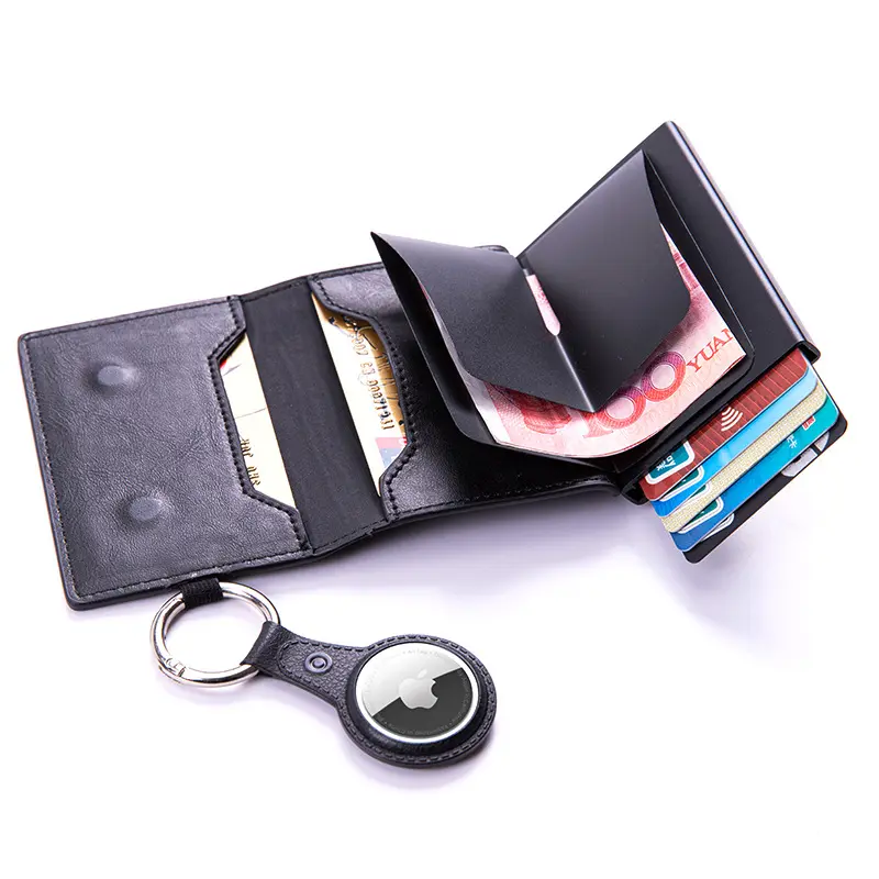 Wholesale Price Custom logo Leather Anti-theft pop up Airtag Card Holder Wallet For Men