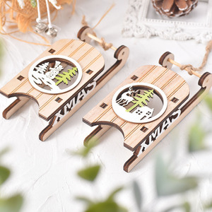 Adornos navideños de trineo de madera, decoraciones colgantes cortadas con láser para árbol, estilo rústico, decoración navideña. - Product Image 2