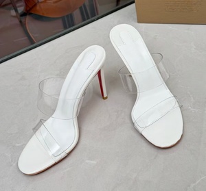 High-end brand transparent double-wide <b>red</b>-bottom high-heeled shoes - sexy and versatile cocktail platform <b>slippers</b> for women - Product Image 6
