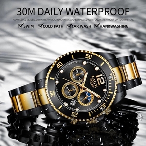 Montre <span class=keywords><strong>homme</strong></span> LIGE LG8924, sport, plongée, <span class=keywords><strong>acier</strong></span> inoxydable, 3 sous-cadrans, chronographe, quartz, étanche, date, montre-bracelet + boîte cadeau - Product Image 5
