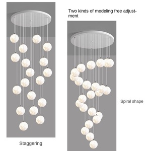 Đơn giản hiện đại trắng Duplex xây dựng Đèn chùm dài cho phòng khách sắt Bắc Âu không thường xuyên Loft phong cách bộ sưu tập - Product Image 3
