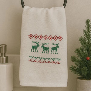 Toalla de Mano Festiva con Diseño de Renos Navideños, Toalla de Lino y Algodón para Invitados, Decoración Festiva para el Hogar, Cocina y Baño - Product Image 1
