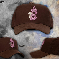 Casquette de baseball en daim à 5 panneaux avec broderie de lettres, visière incurvée, style vintage, vente en gros
