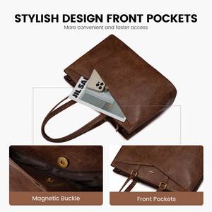 Bolso de Trabajo de Cuero Vintage para Mujer, Maletín Impermeable para Oficina, con Múltiples Compartimentos para Computadora y Artículos Esenciales de Negocios - Product Image 6