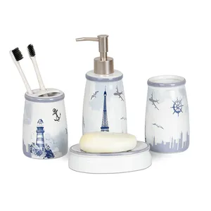 Designer Bathroom Vanity Counter-top Ceramic Essentials Porcelain 4 Pcs Bathroom Accessory Set