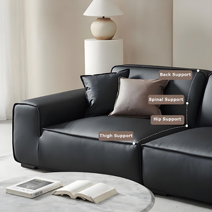 SUKE El estilo italiano es casi fila <span class=keywords><strong>Big</strong></span> Black Cowhide Art Bean Curd Block Sofá negro Doble - Product Image 5