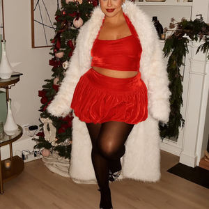 Conjunto de Dos Piezas para Mujer, Estilo Festivo, Sexy, Top Halter, Falda Burbuja de Cintura Alta, Color Sólido, a la Moda - Product Image 6