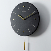 Horloge murale en ardoise de pierre ronde naturelle, noire, directement à l'usine, pour décoration,