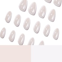 Kuku Palsu Polka Dot Press On Milky White Pearl Glazed Almond Glossy Reusable untuk Wanita, Set Tip Kuku Mutiara Sederhana Baru 4411