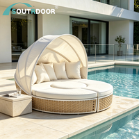 Chaise longue de jardin en aluminium et rotin PE avec auvent, pliable, portable, résistante aux UV, écologique, durable, design moderne, pour usage hôtelier