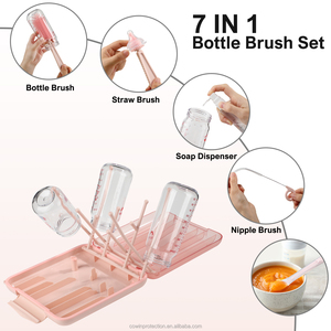 Juego de cepillos de silicona 7 en 1 para limpieza de biberones con patente de EE. UU., estante de almacenamiento de cocina, soporte para biberones, escurridor de biberones - Product Image 3