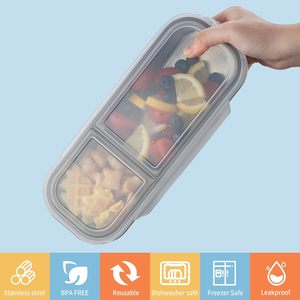 Récipients à collation en acier inoxydable avec couvercles 2/3 compartiments Bento Lunch Snack Boxes pour adultes Boîte à lunch réutilisable pour la préparation des repas - Product Image 6