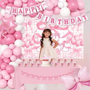 קישוטי מסיבת יום הולדת ורודים לנשים, רקע ורוד, קשת בלונים עם קשתות, באנר נוצץ, ציוד למסיבה בנושא קוקט - Product Image 5