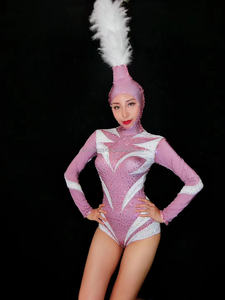 Женская открывающаяся песня gogo Сексуальная накладка на голову из горного хрусталя с высокой вилкой стрейчевый короткий сценический костюм - Product Image 3