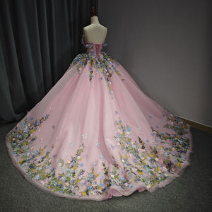 Jancember DY1191 Robes de soirée luxueuses roses avec fleur - Product Image 4