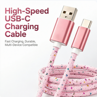 Câble USB-A USB-C tressé rose brillant, charge rapide 60W, conducteur en cuivre pur, protection d'arrêt automatique pour téléphone portable et ordinateur