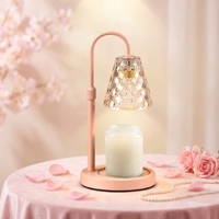 Lampe chauffe-bougie rose romantique avec abat-jour en verre gaufré, minuterie, variateur d'intensité, réglable en hauteur, chauffe-cire sans flamme