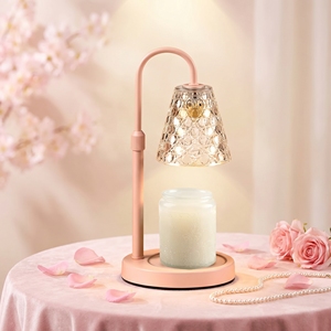 Romantische Rosa Kerzenerwärmer-Lampe mit Massivem Geprägtem Glasschirm, Timer, Dimmer, Höhenverstellbar, Flammenloser Wachserhitzer - Product Image 1