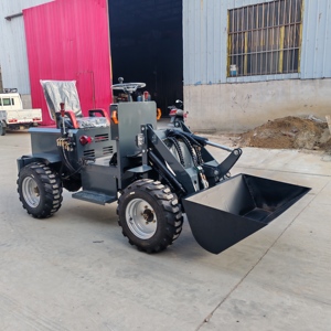 Chargeuse sur pneus compacte à cabine ouverte, multifonctionnelle, économique, la plus petite, électrique, à faible consommation d'énergie, avec benne et moteur, chargeuse à quatre roues - Product Image 1