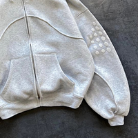 Sweat-shirts à capuche zippés décontractés surdimensionnés pour hommes en molleton 100 % coton épais avec points en silicone gaufrés, personnalisables OEM