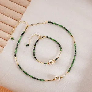 Customization Jewelry Sets Adjustable Natural Green Personalized Gemstone Natural Chain Choker Bracelet and Necklace