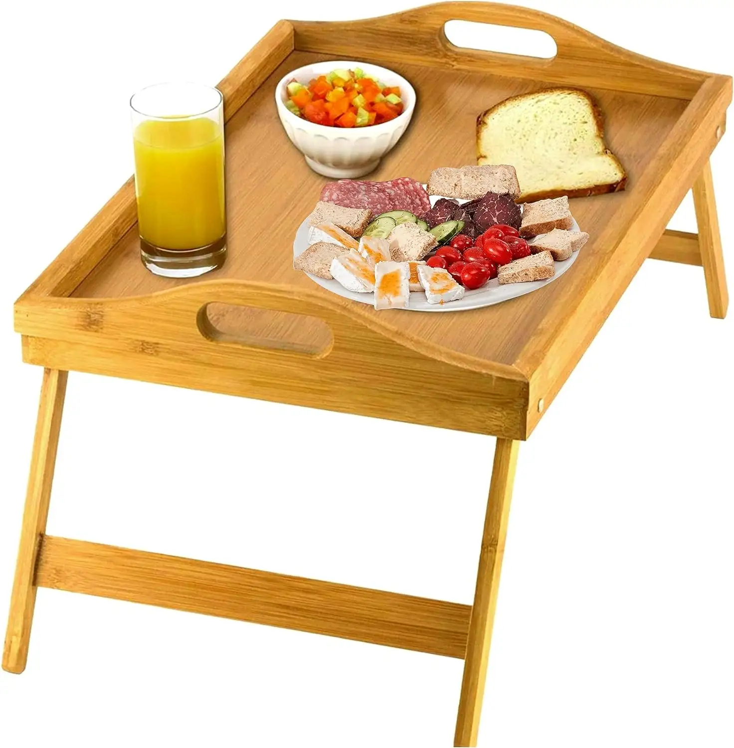 लकड़ी की नाश्ता ट्रे लकड़ी की ट्रे, फोल्डिंग पैरों के साथ बांस की लकड़ी की टेबल ट्रे