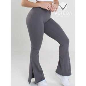 Leggings de Yoga de Cintura Alta con Abertura Lateral en Gris - Tejido Elástico Sin Costuras para Mujer, Largo, Cintura Elástica - Product Image 6