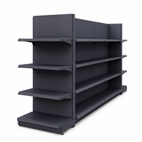 Étagère Gondole Réglable Double Face en Acier Gris Foncé avec Finition Claire, Présentoir Commercial à 4 Niveaux pour Îlot, Meuble de Magasin de Supermarché