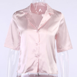 Elegante Camicetta Estiva in <span class=keywords><strong>Seta</strong></span> da <span class=keywords><strong>Donna</strong></span> con Scollo a V e Mezza Manica, Blusa Casual Morbida Tinta Unita, Kimono Sexy da Club - Product Image 5