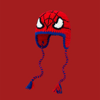 PARTYMENT Party Festive Red Superhero Spider Beanie Adultos Niños Hombres Divertido Invierno Sombrero de ganchillo hecho a mano con pompón