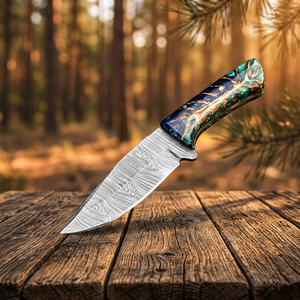 Couteau de camping professionnel à lame fixe en acier Damas ultra-affûté, pointe tombante, manche ergonomique confortable en forme de cône de pin, 10 pouces - Product Image 3
