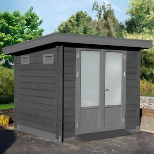 Abri <span class=keywords><strong>de</strong></span> jardin en bois WPC Série D, moderne, préfabriqué, avec panneaux sandwich en acier, pour rangement extérieur, appartement, atelier, entrepôt - Product Image 3