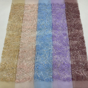 Thêu với sequins + Màu thạch + hạt + Sequins váy giày và mũ đính cườm thêu ren vải - Product Image 6