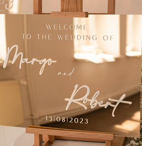 Personalizado personalizado espejo dorado acrílico boda bienvenida signo soporte regalo Decoración - Product Image 3
