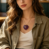 Liontin Batu Permata Alami Halus Bentuk Hati Berlapis Emas 18K dengan Tatahan CZ Gaya Boho untuk Pembuatan Perhiasan SEKIM JEWELRY P2D1026