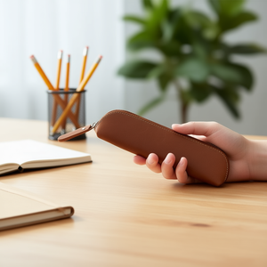 Étui à stylos en cuir Paavo, marron, fermeture éclair, pour l'école et le bureau - Product Image 2