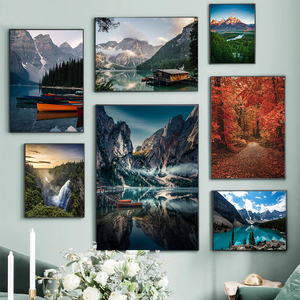 Nordique lac <span class=keywords><strong>forêt</strong></span> pierre <span class=keywords><strong>montagne</strong></span> toile affiche paysage photo affiche Nature paysage mur Art impression peinture - Product Image 1