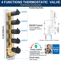 Système de douche thermostatique en laiton noir mat de luxe 20 pouces 4-en-1 avec LED, jet de pluie et massage, ensemble complet pour hôtel