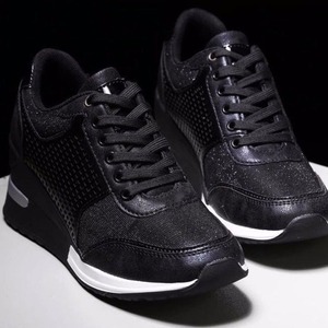 Baskets compensées en maille scintillante champagne pour femme 2025 – Chaussures décontractées à lacets pour la marche - Product Image 2