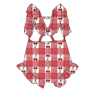 Combinaison d'été en tricot à imprimé floral pour bébés filles, justaucorps bulle à bretelles croisées avec dentelle à l'entrejambe - Product Image 3
