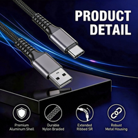 Câble USB Type C tressé en nylon, charge rapide 3A, synchronisation des données 480 Mbps pour téléphone portable, écouteurs, appareil photo