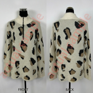 Maglione Casual da Donna con Motivo Leopardato, Collo a Lupetto con Zip 1/4, Polsini a Costine, Morbido e Traspirante per l'Autunno - Product Image 5