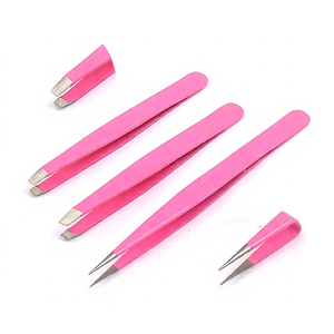 Juego de pinzas con puntas inclinadas, rectas y puntiagudas, el mejor para cejas, pelo encarnado y férulas (rosa), 3 piezas - Product Image 1