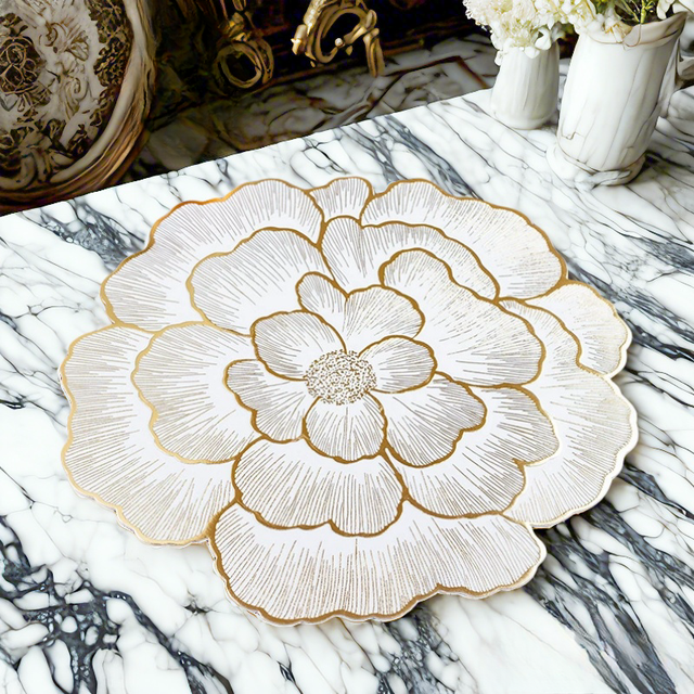 Modern Gold Flower PVC Placemats Washable Non-Slip Heat Resistant Wipeable Tablemats for Dining Table Home Use