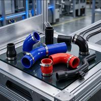 Tuyau en silicone pour refroidisseur d'air de camion industriel (CAC) avec doublure FKM, résistant aux hautes températures et haute pression, coude personnalisé noir, fabrication OEM