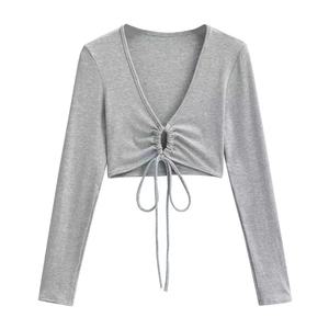 Pronta per la spedizione da donna con scollo a V a manica lunga in stile bianco maglietta Slim Fit per ragazze <span class=keywords><strong>Sexy</strong></span> - Product Image 4