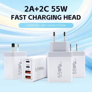 Chargeur mural 4 en 1 55W 2 USB + 2 USB-C, bloc de charge double USB, charge rapide 20W, adaptateur secteur double PD Type C pour téléphone 15 16 Pro - Product Image 5