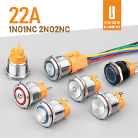 Interrupteur à bouton-poussoir métallique LANBOO 16/19/22mm 5A à verrouillage automatique ou à réinitialisation 1NO1NC, LED personnalisable, étanche IP67