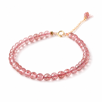 Bracelet en quartz fraise naturel, agate, calcédoine, jade, cristal, strass, perles de 3 mm, motif floral mignon, pour femmes, bijoux