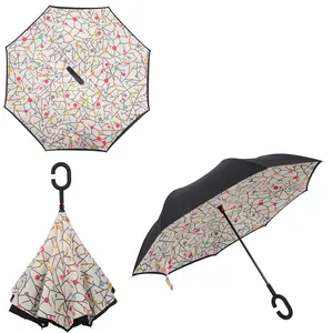 저렴한 거꾸로 역 방풍 UV 증거 C 핸들 우산 비